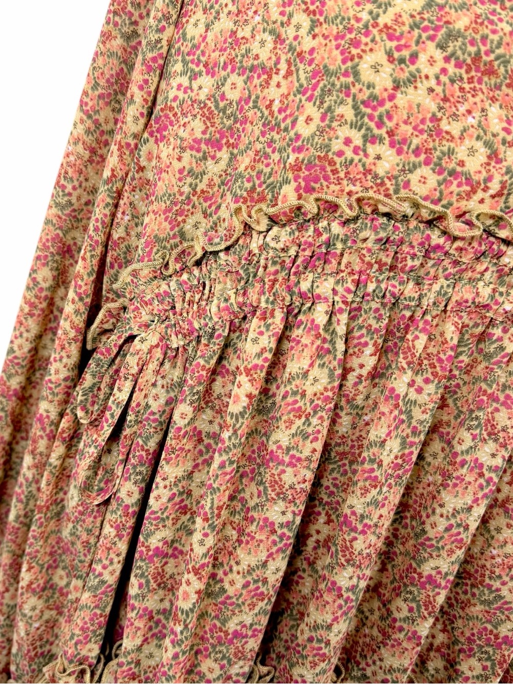 PINCH Floral Babydoll Mini Dress Boho Tiered Ruffle Long Sleeve Small - Picture 8 of 11